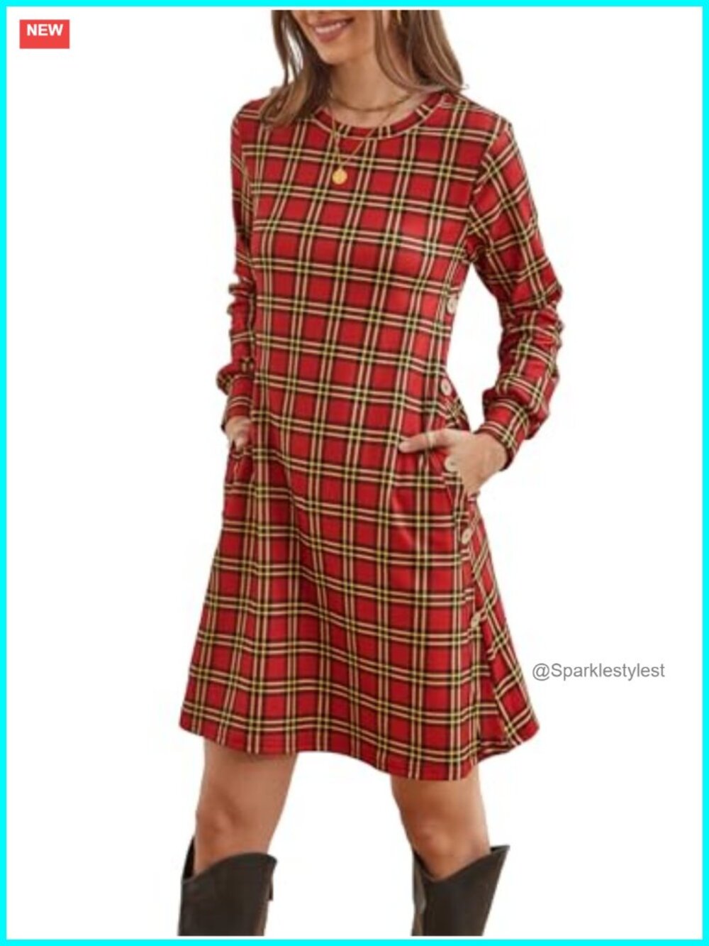 Kikibell Women's Knit Dress Long Sleeve Crew Neck Tunic with Pockets